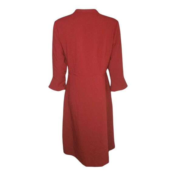 Prologue Dress Womens Size 10 Solid All Red Side Zip Bell Sleeve Modest Midi - Picture 3 of 6
